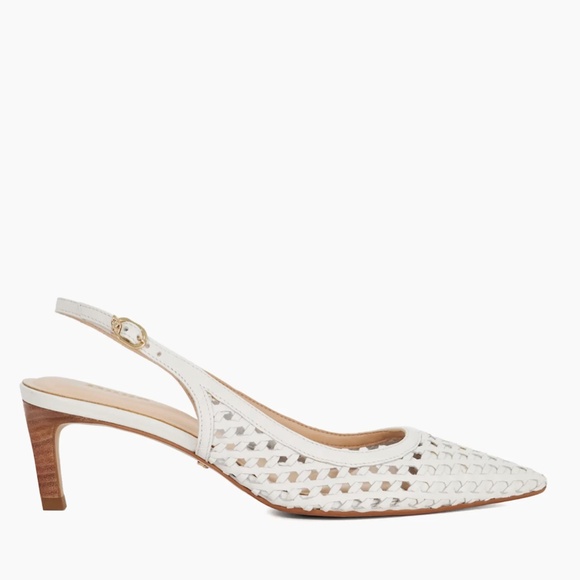 455. DUNE London DIVIDED WHITE Pointed Toe Sling-Back Heels Leather $140 NEW 37 - Picture 3 of 6